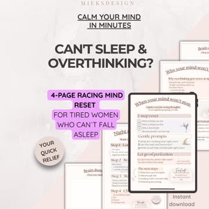 Arrêtez de trop réfléchir la nuit, réinitialisation imprimable, journal de nuit d'anxiété pdf, feuilles de travail apaisantes, réinitialisation de l'esprit, guide pour ne pas dormir numérique