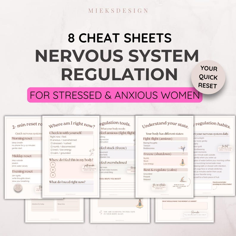 Nervous System Regulation Cheat Sheet, nervous system reset printable, anxiety stress relief, Trauma Healing, Stress Relief (PDF) image 1