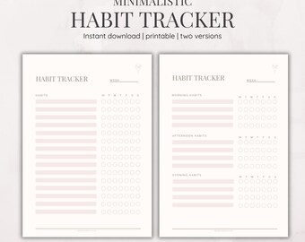 Rastreador de hábitos imprimible / Rastreador semanal minimalista / Productividad y bienestar (PDF)