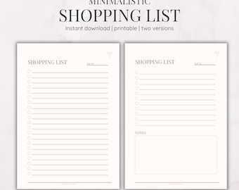 Lista de la compra minimalista / Lista de compras limpia / PDF imprimible