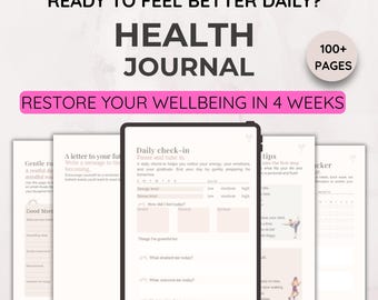 Health Journal | Daily Wellness Planner | Fitness and Nutrition Tracker | Mindful Self Care Journal | Printable Health Planner
