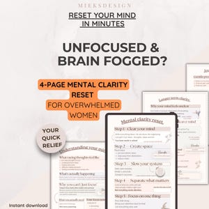 Mental clarity Reset Printable, Calm Your Mind workbook, Stop Overthinking & stressful overload Worksheets, Anxiety Relief, journal guide