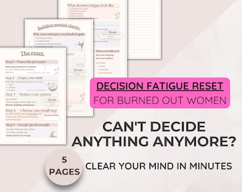 Decision fatigue reset printable, women mental overload worksheets, help clear your mind guide digital pdf, simple mental declutter journal
