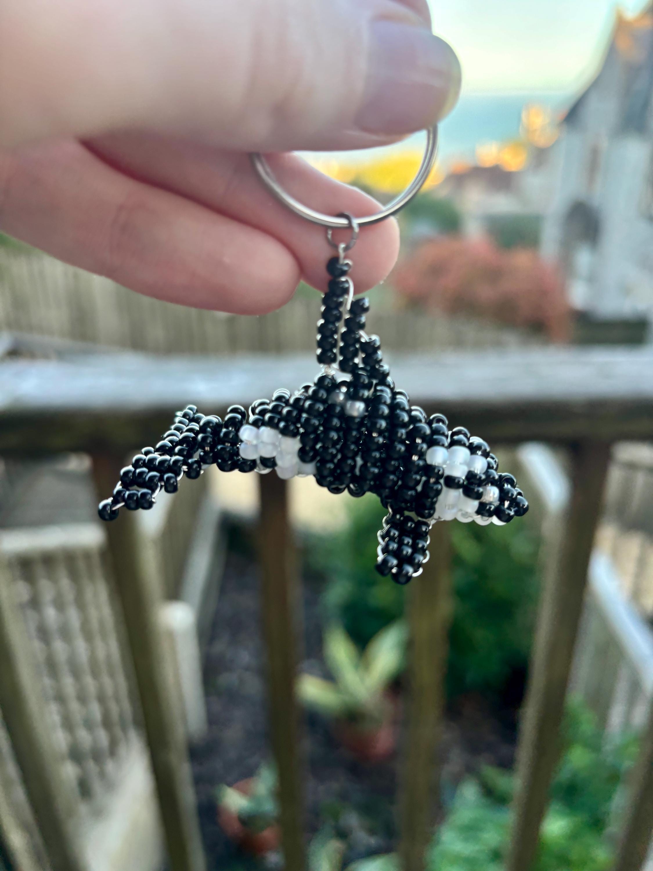 Beaded Orca Keychain: Handmade Silver Wire & Bead Keychain - Etsy
