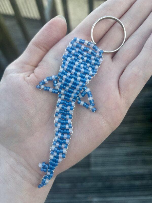 Beaded Whale Shark Keychain: Handmade Silver Wire & Bead Keychain