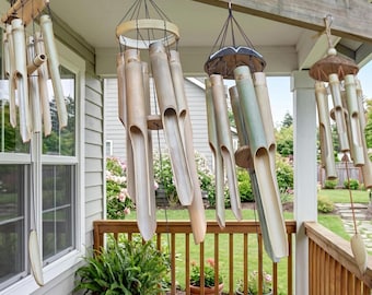 Natural Bamboo Wind Chimes | Zen Garden & Patio Decor | Relaxing Wooden Chime for Indoor/Outdoor | Housewarming Gift, Garden Lover Gift