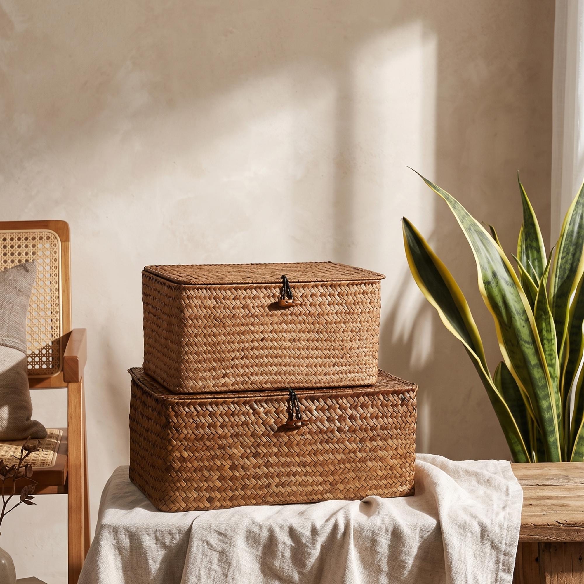 Paniers de rangement en jonc de mer tressés à la main avec couvercle — Beyit