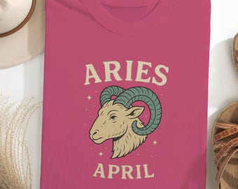 Comfort Colors Aries T-Shirt | Vintage Zodiac Ram, April Birthday