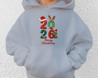 Kids Christmas Hoodie: 2026 Santa Reindeer Design