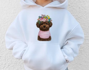 Floral Puppy Kids Hoodie – Unisex Children's Sweatshirt
