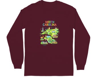 North Carolina Map Langarmshirt, Vintage Souvenir