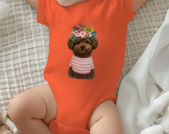 Floral Puppy Baby Bodysuit – Dog Onesie, Unisex Outfit