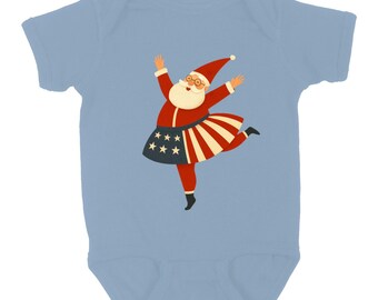Patriotic Santa Baby Bodysuit: Funny Christmas Infant Onesie