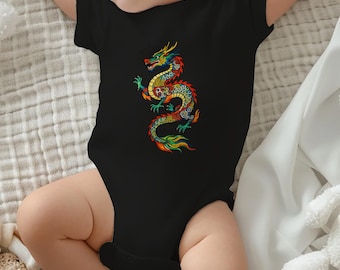 Colorful Dragon Baby Bodysuit – Fantasy Newborn Onesie, Unisex Outfit