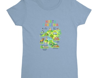 Vintage North Carolina Map Graphic Tee, NC Souvenir Shirt