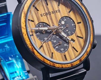 NOS Bobo Bird Chronograph Watch - Wooden Dial - Vintage Inspired