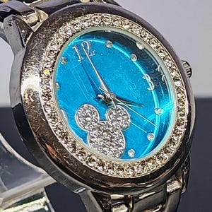 Disney Mickey Mouse Watch - Silver Stainless Steel & Gemstone Dial