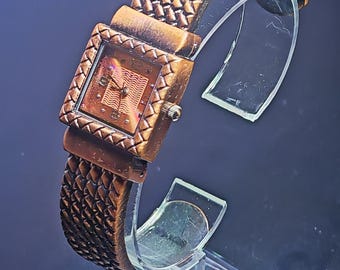 Bijoux Terner Bengal Cuff Watch  Intricate Patterned Dial  Soft Bronze Accent