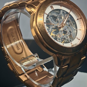 Kenneth Cole Gold Skeleton Dial Automatic Watch  Minimalist Timepiece