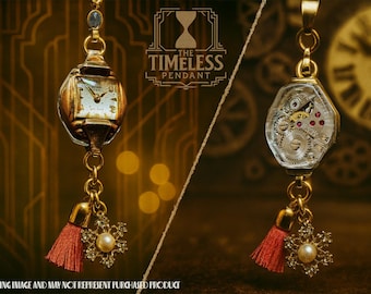 Timeless Pendant – Vintage Art Deco Watch Necklace, Steampunk Convertible Jewelry with Custom Charms