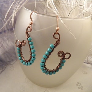 Hook Earrings with Antique Copper Wire and Turquoise Beads