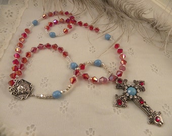 Red Crystal and Turquoise Rosary (Large size)