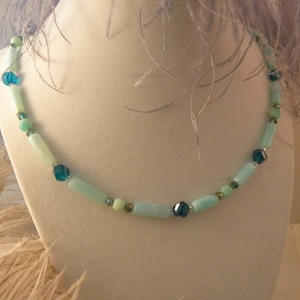 Peruvian Blue Opal and Crystal Necklace and Earrings