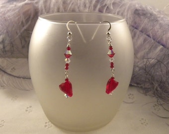 Red Heart Valentine Earrings with Sterling Silver