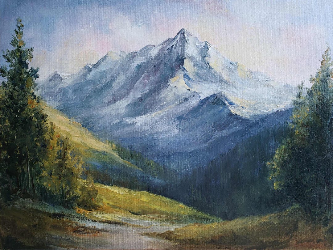 Mountain Landscape Original Oil Painting on Canvas-alpine Forest Valley ...