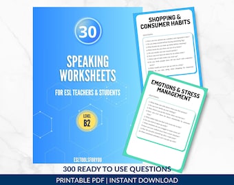 30 ESL Conversation Worksheets for Intermediate Students | B2 English Questions | Teacher Resources | Icebreaker | EFL Cards | Digital Pdf