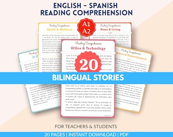 Tweetalig begrijpend lezen Engels Spaans voor volwassenen - 20 korte verhalen A1-A2 - Lecturas Cortas en Inglés y Español - ESL-werkbladen