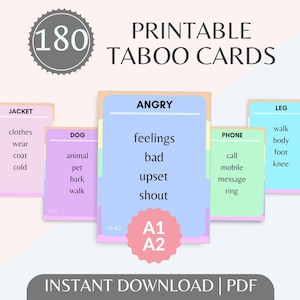 Juego de palabras prohibidas para adultos y adolescentes / Recurso para profesores de inglés como segundo idioma / Juego de cartas tabú A1-A2 / Actividad de conversación / Descarga digital en PDF
