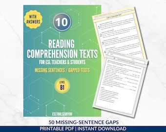 Reading Comprehension Worksheets B1 | ESL Reading Practice | Missing Sentences | Intermediate Students | ESL Resource | Ell | Digital PDF