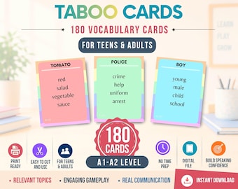 180 Forbidden Words Game for Beginners | ESL Teacher Resource | Taboo Cards Game A1-A2 | Ice braker Game | Speaking Activity | Digital PDF