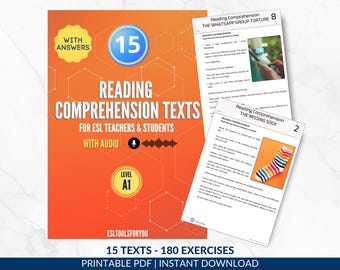 15 Intermediate English Reading Comprehension Texts with Execises | Teaching Materials | ESL Students A1 | Key Answer | Instant Download PDF