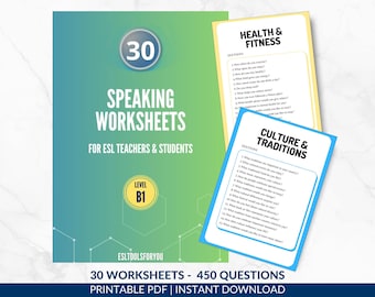 30 ESL Conversation Cards for Intermediate Students | B1 English Questions  | Teacher Resources | Icebreaker | EFL Worksheets | Digital PDF