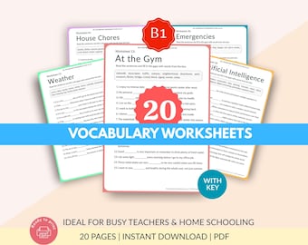Werkbladen woordenschat B1-niveau - digitale afdrukbare pdf - Engelse leeractiviteiten - ESL-hulpmiddelen voor docenten - zelfstudieoefeningen