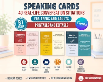 ESL Conversation Cards for Intermediate Students & Teachers | 40 B1 English Problem Solving,Speaking activity for Teens Adults Fluency | PDF