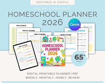 Homeschool Planner Formulieren Bundel Documenten Afdrukbaar bewerkbaar Canva Cadeautracker Schema Log Huiswerkbronnen Home School | Pdf