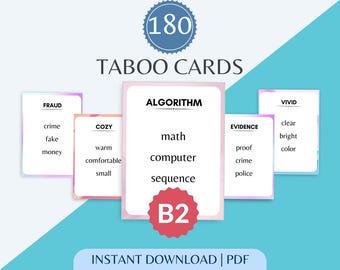 Spel met 180 verboden woorden voor halfgevorderden | ESL-hulpbron voor docenten | Taboe-kaartspel B2 | IJsremspel | Spreekactiviteit | Pdf