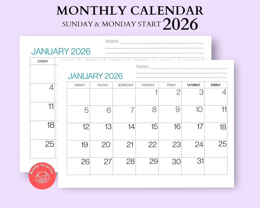 Monthly Calendar 2026 Printable | Minimalist Planner (PDF) - Etsy UK