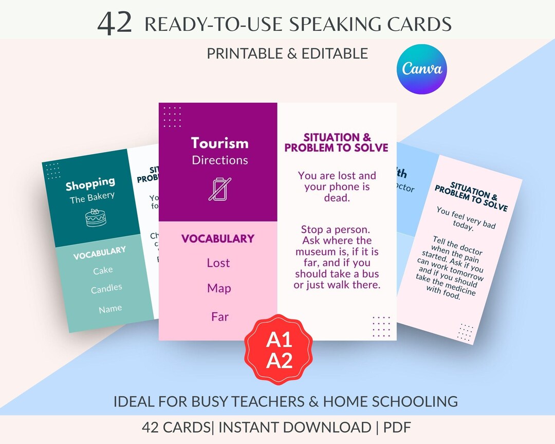 Adult ESL Conversation Cards for Beginner Students & Teachers | A1 A2 ...
