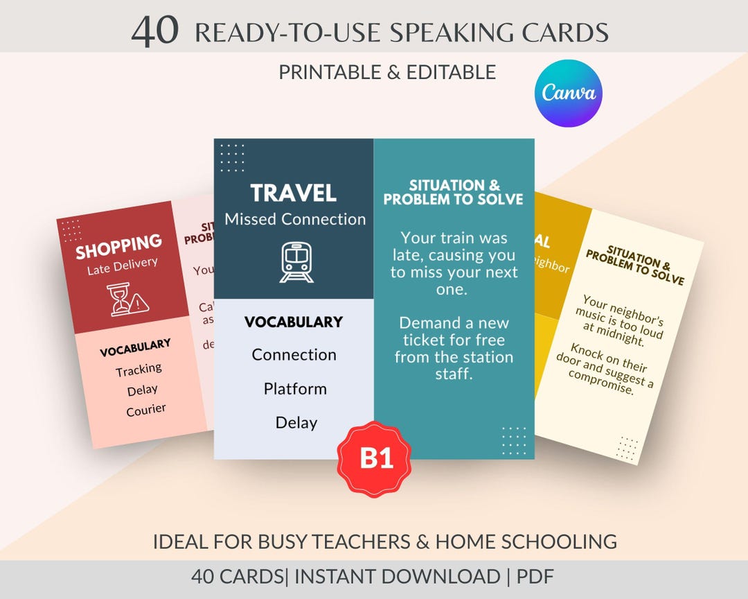 Adult ESL Conversation Cards for Intermediate Students & Teachers | B1 ...