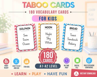180 Kids Taboo Game Cards – Family Vocabulary Game | Forbidden Words Game for Children | EFL ESL  Teacher | Speaking Activity | Digital PDF