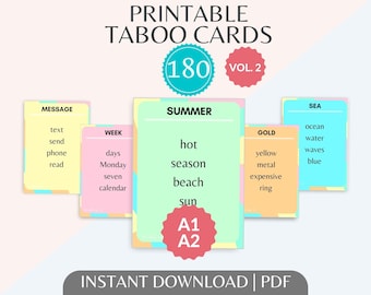 Spel met 180 verboden woorden voor beginners (2) | ESL-hulpbron voor docenten | Taboe-kaartspel A1-A2 | IJsremspel, spreekactiviteit, digitale pdf