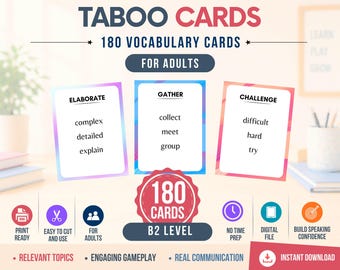 180 Taboo Cards for ESL B2 | Speaking Activity for Adults | Forbidden Words Game | Printable Classroom Resource | Ice breaker | PDF Download