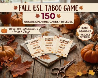 Forbidden Words Game for Adults & Teens | ESL Teacher Resource | 150 Fall Taboo Cards B1 | Speaking Activity | English Fluency | Digital PDF