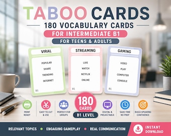 180 Forbidden Words Game for Adults & Teens | ESL Teacher Resource | Taboo Cards Game B1 | Speaking Activity | English Fluency | Digital PDF