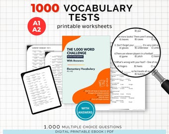 1000 Engelse woordenschattests A1-A2, ESL-hulpmiddelen voor docenten, werkbladen voor beginners, werkboek Engels voor volwassenen, printables, geen voorbereidende les