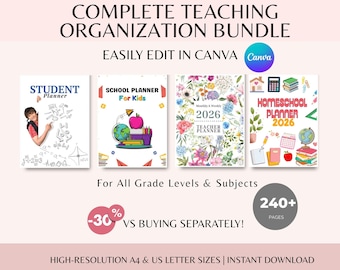 Bundelpakket lerarenplanner: planner voor thuisonderwijs, leerlingen en kinderen |  ESL-docenten en -studenten | Afdrukbaar en bewerkbaar op canvas | Pdf
